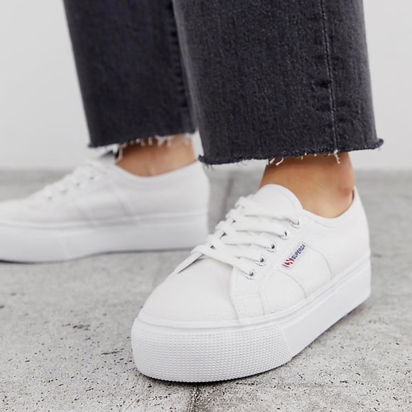 Superga Shoes - SUPERGA White Platform Sneakers Womens Size 41
